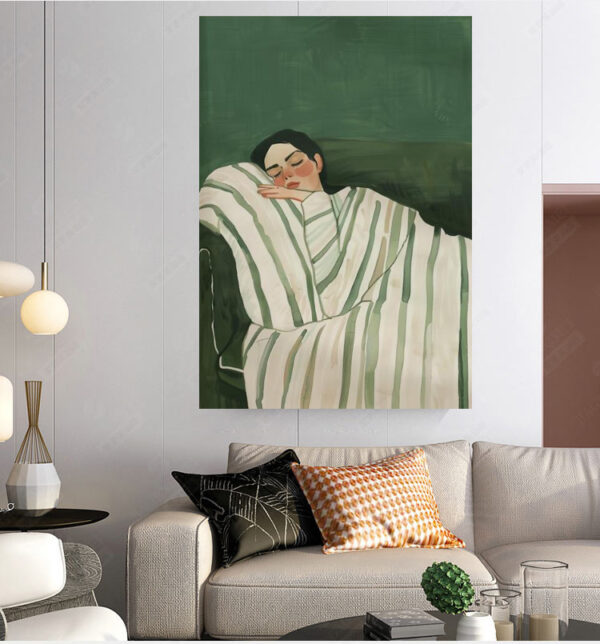 Emerald Green Abstract People Large Wall Art Contemporary Artwork Minimalist Oil Painting Living Room Wall Art - Image 3