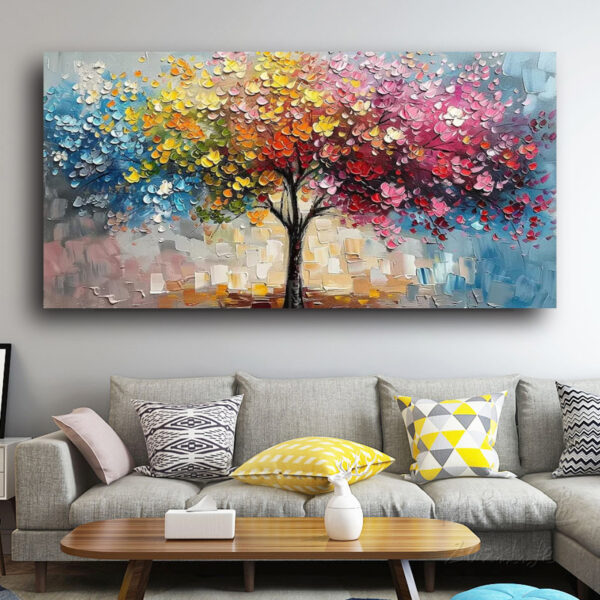 Handmade Colorful Tree Oil Painting On Canvas Abstract Wall Art for Home Decor Painting - Image 6