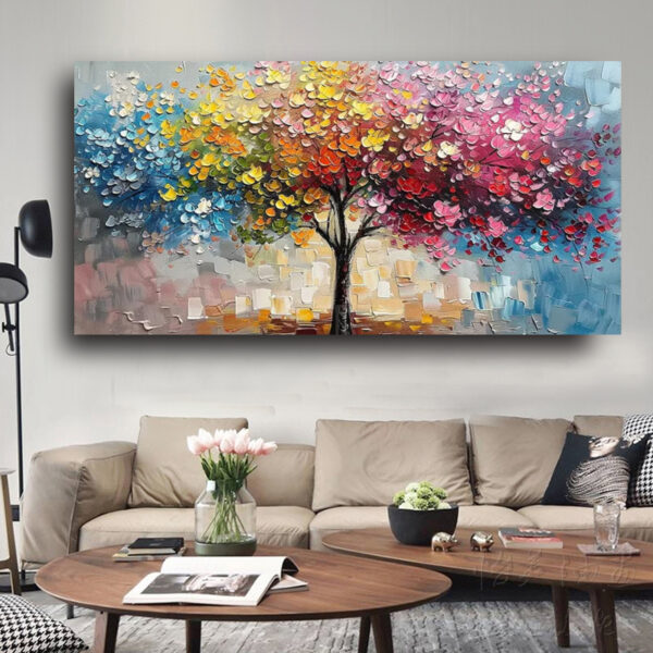 Handmade Colorful Tree Oil Painting On Canvas Abstract Wall Art for Home Decor Painting - Image 4