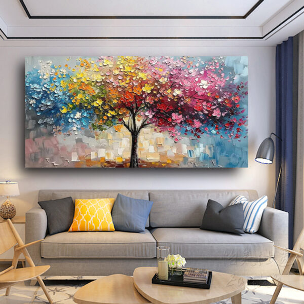 Handmade Colorful Tree Oil Painting On Canvas Abstract Wall Art for Home Decor Painting - Image 5