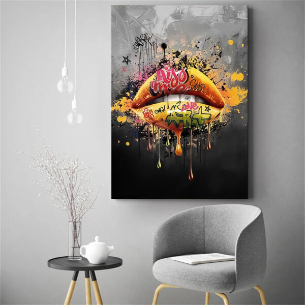 Giraffiti Yellow Lip Canvas, Banksy Graffiti lip canvas Wall Art, Graffiti Canvas Print, Pop art Lip Wall Decor, Graffiti art - Image 7