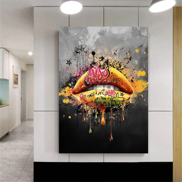 Giraffiti Yellow Lip Canvas, Banksy Graffiti lip canvas Wall Art, Graffiti Canvas Print, Pop art Lip Wall Decor, Graffiti art - Image 6