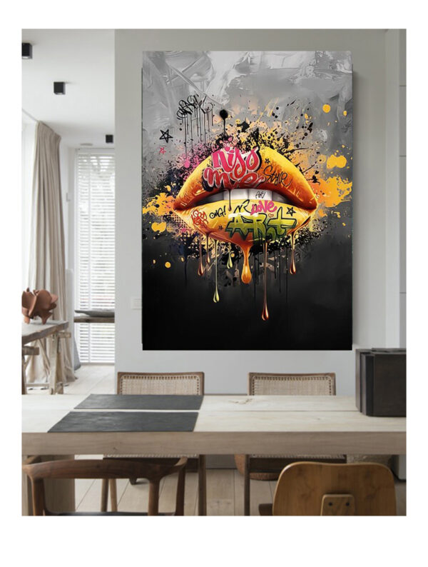 Giraffiti Yellow Lip Canvas, Banksy Graffiti lip canvas Wall Art, Graffiti Canvas Print, Pop art Lip Wall Decor, Graffiti art - Image 5