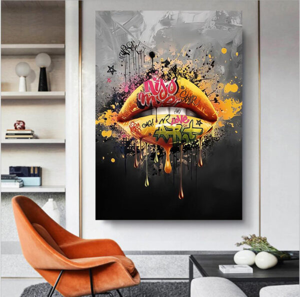 Giraffiti Yellow Lip Canvas, Banksy Graffiti lip canvas Wall Art, Graffiti Canvas Print, Pop art Lip Wall Decor, Graffiti art - Image 4