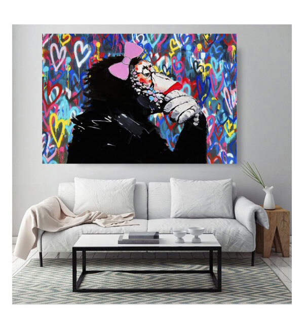 MONKEY DJ BANKSY STYLE LOVE WALL CANVAS STREET WALL ART PRINT - FEMALE GORILLA - Image 6