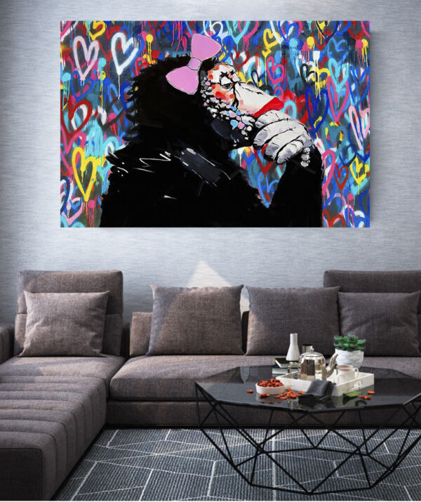 MONKEY DJ BANKSY STYLE LOVE WALL CANVAS STREET WALL ART PRINT - FEMALE GORILLA - Image 5