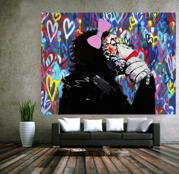 MONKEY DJ BANKSY STYLE LOVE WALL CANVAS STREET WALL ART PRINT - FEMALE GORILLA - Image 4