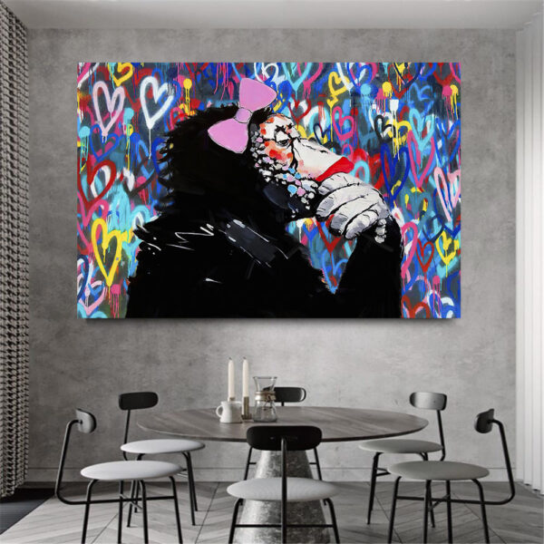 MONKEY DJ BANKSY STYLE LOVE WALL CANVAS STREET WALL ART PRINT - FEMALE GORILLA