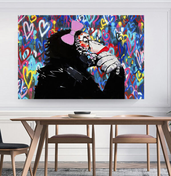 MONKEY DJ BANKSY STYLE LOVE WALL CANVAS STREET WALL ART PRINT - FEMALE GORILLA - Image 2