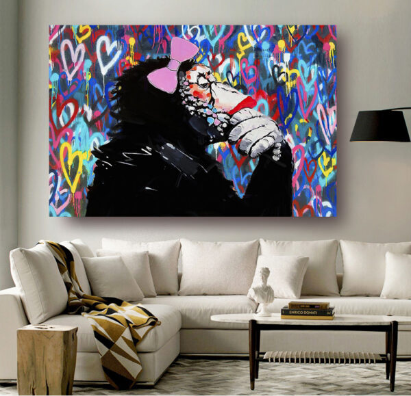 MONKEY DJ BANKSY STYLE LOVE WALL CANVAS STREET WALL ART PRINT - FEMALE GORILLA - Image 7