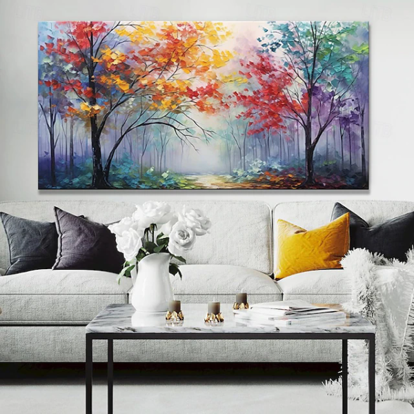Handmade Colorful Flower Tree Art,Oil Painting On Canvas Abstract Wall Art for Home Decor Livingroom Art On Canvas Original Minimalist Artwork Colorful Painting on Canvas Custom Painting