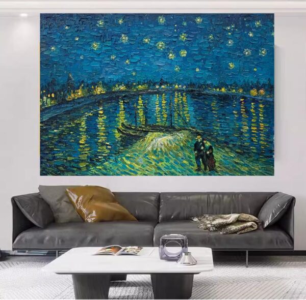 Vincent van Gogh's Starry Night Over Rhone | Impressionist City Landscape | French River  -Hand Painted Oil Painting Reproductions - Image 5