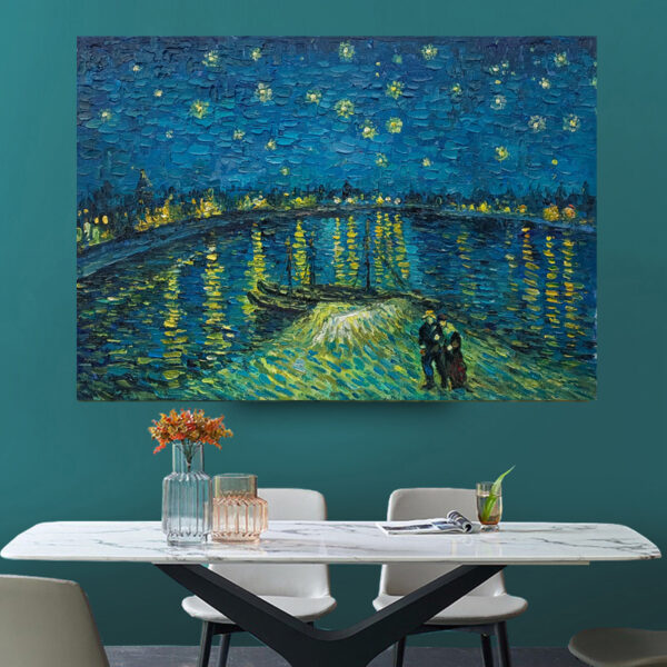 Vincent van Gogh's Starry Night Over Rhone | Impressionist City Landscape | French River  -Hand Painted Oil Painting Reproductions - Image 4