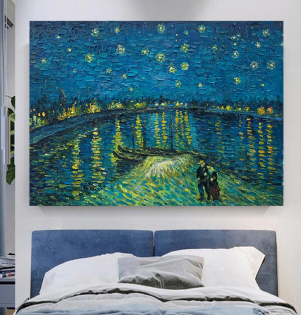 Vincent van Gogh's Starry Night Over Rhone | Impressionist City Landscape | French River  -Hand Painted Oil Painting Reproductions - Image 3