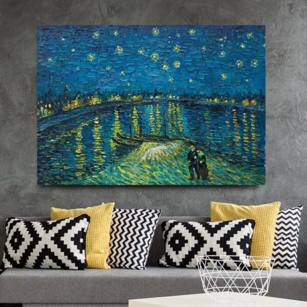 Vincent van Gogh's Starry Night Over Rhone | Impressionist City Landscape | French River  -Hand Painted Oil Painting Reproductions