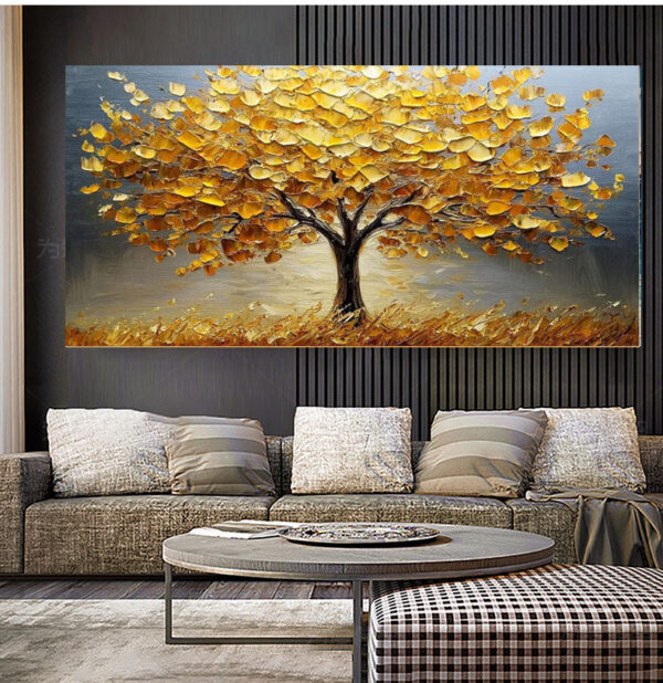 Handmade Golden Tree Art,Oil Painting On Canvas Abstract Wall Art for Home Decor Livingroom Art On Canvas Original Minimalist Artwork Colorful Painting on Canvas Custom Painting - Image 4