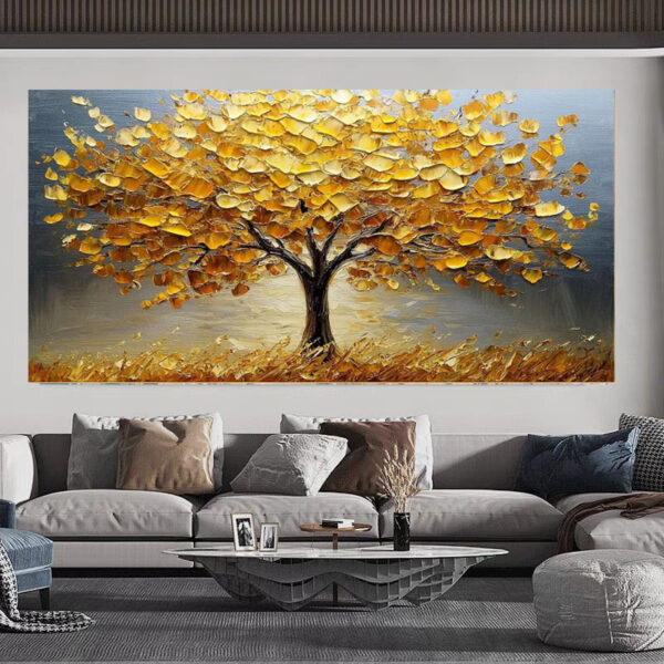 Handmade Golden Tree Art,Oil Painting On Canvas Abstract Wall Art for Home Decor Livingroom Art On Canvas Original Minimalist Artwork Colorful Painting on Canvas Custom Painting - Image 3