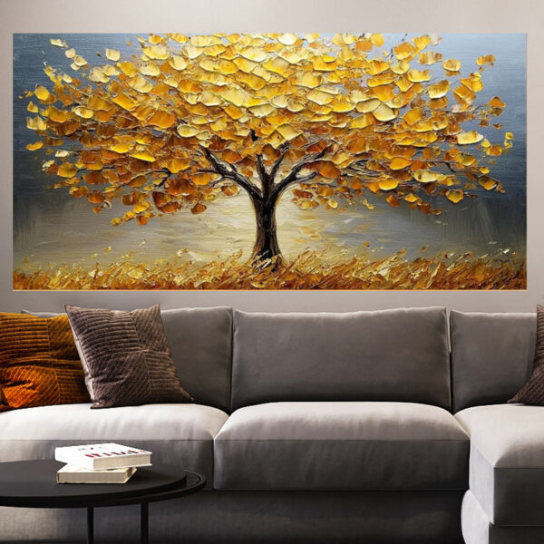 Handmade Golden Tree Art,Oil Painting On Canvas Abstract Wall Art for Home Decor Livingroom Art On Canvas Original Minimalist Artwork Colorful Painting on Canvas Custom Painting