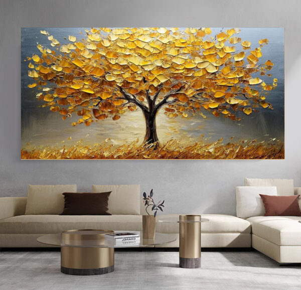 Handmade Golden Tree Art,Oil Painting On Canvas Abstract Wall Art for Home Decor Livingroom Art On Canvas Original Minimalist Artwork Colorful Painting on Canvas Custom Painting - Image 5